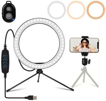 Selfie Led Ring Licht Telefoon Houder Voor Live Studio Video Fotografie Vlog Helderheid Verstelbare Bluetooth Remote Shutter Lamp