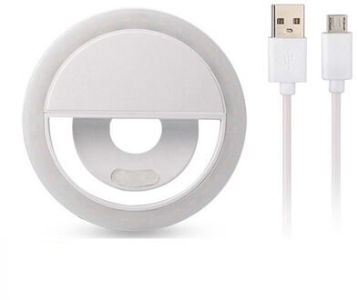 Selfie Ring Lamp Vullen Clip Light Voor Mobiele Telefoon Tablet Lading Met Usb Kabel Clip Selfie Licht Oplaadbare Led Livestreaming wit