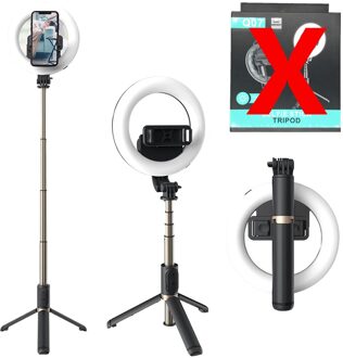 Selfie Stick Opvouwbare Handheld Draadloze Bluetooth Afstandsbediening Sluiter Statief Met 3 Modes Led Ring Fotografie Licht Voor Android Ios zwart geen doos