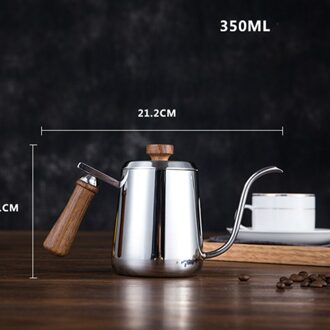 Seluna Houten Handvat Rvs Zwanenhals Waterkoker Hand Drip Koffie Pot Giet Over Koffie Thee Pot Barista Koffie Maker Brouwer 350ml - zilver