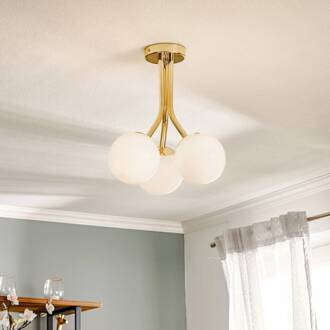Selva plafondlamp met drie glazen bollen, goud goud, wit