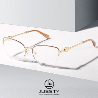 Semi Randloze Cat Eye Bijziendheid Brilmontuur Vrouwen Optische Brillenglazen Frame Dames Retro Luxe Bril Frame goud khaki