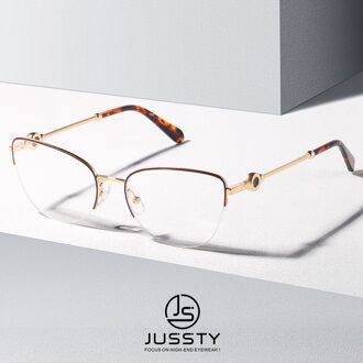 Semi Randloze Cat Eye Bijziendheid Brilmontuur Vrouwen Optische Brillenglazen Frame Dames Retro Luxe Bril Frame goud luipaard