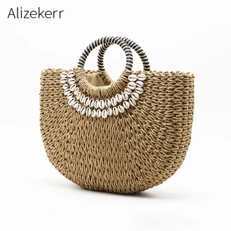 Semicircle Shell Summer Beach Bag Women 2019 New Woven Half Moon Large Bohemian Tote Straw Beach Handbag Female Holiday Travel