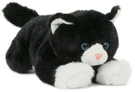 Semo Knuffel kat poes - zwart/ wit - pluche knuffel dieren - 25 cm