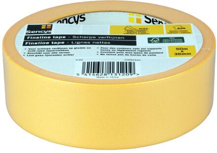 Sencys Afplaktape Fineline Geel 50mx36mm