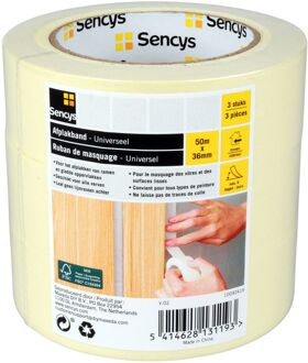 Sencys Afplaktape Universeel 50mx36mm 3st