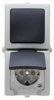 Sencys Combinatie Wisselschakelaar/stopcontact Verticaal Denver Geaard Grijs