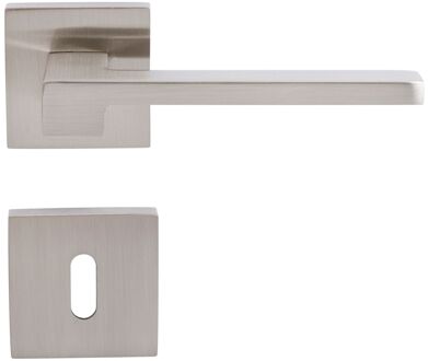 Sencys Deurkruk Op Rozet Berlin - Aluminium - Rvs Look Satin - Sleutelgat - Vierkant Rozet - 128 Mm