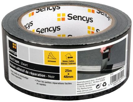Sencys Duct Tape - Zwart - 25m X 48mm