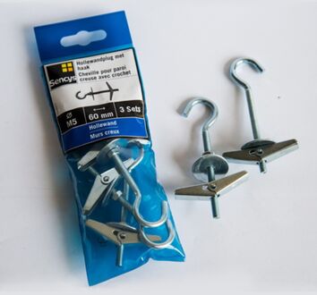 Sencys Hollewandplug Met Haak Staal - Diam. 5x60mm - 3 Stuks