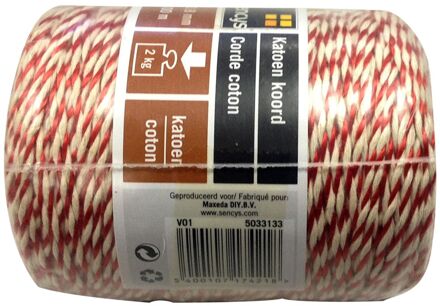 Sencys Katoen Touw Rood-wit 0,8mm 100m