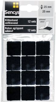 Sencys Klittenband Zelfklevend Zwart 2,5x2,5cm 12st.