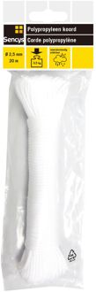 Sencys Multifunctioneel Touw - Gevlochten Polypropyleen - Weerbestendig - 2,5mm X 20m - Wit