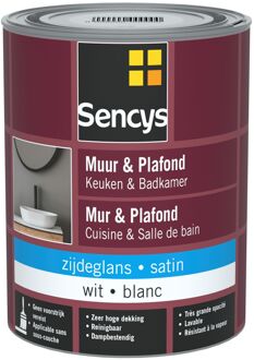 Sencys Muur- En Plafondverf Keuken & Badkamer Wit Satijn 1l