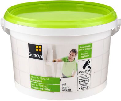 Sencys Muur & Plafond Muurverf - Extra Mat - Wit - 2,5l