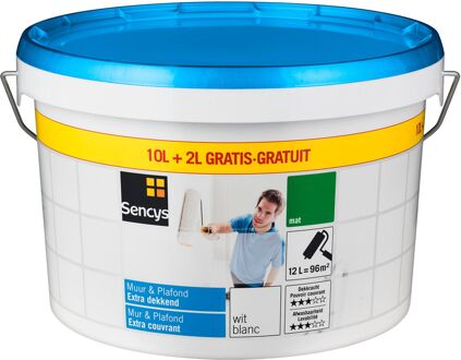 Sencys Muur & Plafond Muurverf - Mat - Wit - 12l
