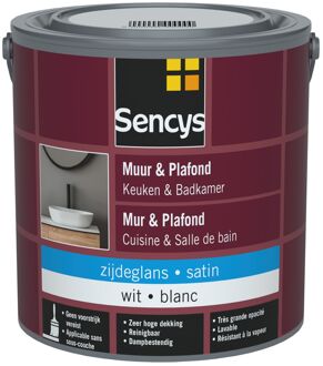Sencys Muur- & Plafondverf Keuken & Badkamer Wit Satijn 2,5l