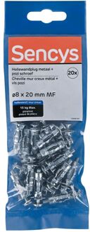 Sencys Plug Voor Gipsplaat Staal - Diam. 8x20mm - 20 Stuks
