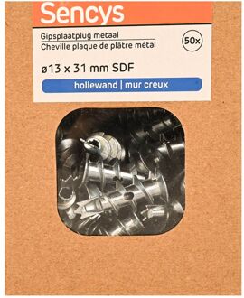 Sencys Plug Voor Gipsplaat Zelfrijdend Zamak - Diam. 13x31mm - 50 Stuks