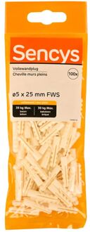 Sencys Plug Voor Volle Wand Nylon - Diam. 5x25mm - 100 Stuks