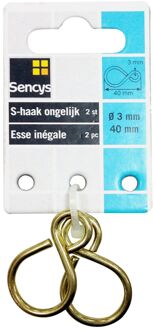 Sencys S-haak - Messing - Ongelijk - 3x40mm - 2 Stuks