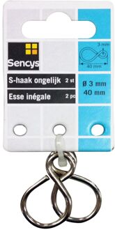 Sencys S-haak - Nikkel - Ongelijk - 3x40mm