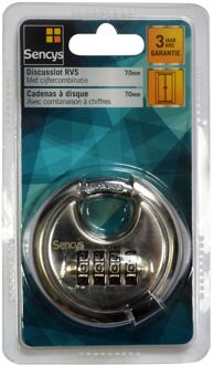 Sencys Schijfsleutelslot Met Combinatie - Roestvrij Staal Hoge Veiligheid - Diameter 70 Mm