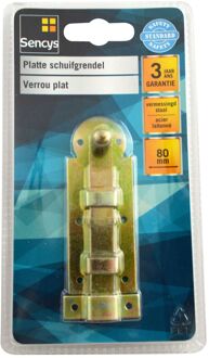 Sencys Schuifgrendel Plat - Vermessingd Staal - 80 Mm