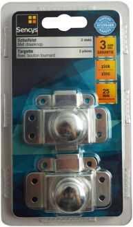 Sencys Schuifslot Met Draaiknop - Zink - 25 Mm - 2 Stuks