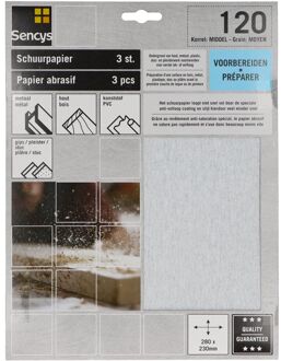 Sencys Schuurvel - P120 - Stearaat Wit - 230x280mm - 3 Stuks