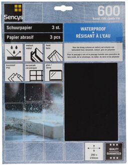Sencys Schuurvel Wet & Dry - P600 - S/c Zwart - 230x280mm - 3 Stuks