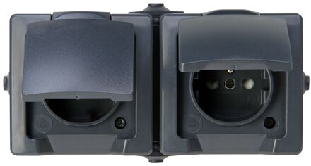 Sencys Spatwaterdicht Stopcontact Denver Horizontaal Penaarde 2-polig Antraciet Ip44