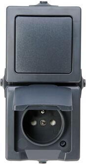 Sencys Spatwaterdicht Stopcontact + Wisselschakelaar Denver Verticaal Penaarde 1-polig Antraciet Ip44