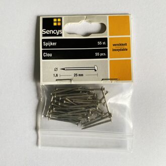 Sencys Spijkers Met Platte Kop Vernikkeld Staal 1,6x25mm - 55 Stuks