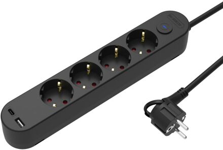 Sencys Stekkerdoos 4-voudig Met Usb A+c Zwart 3 Meter