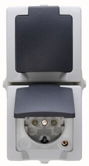 Sencys Stopcontact Denver Geaard 2-voudig Verticaal Grijs