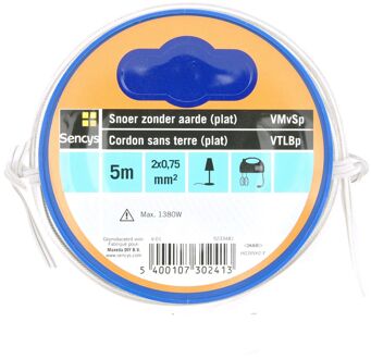 Sencys Stroomkabel Vtlbp 5m 2x0,75 Mm² Transparant