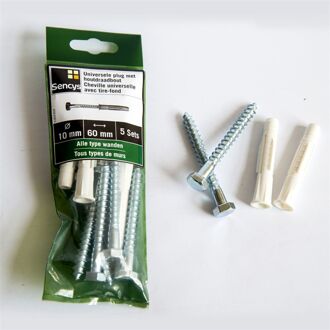 Sencys Universele Plug Met Houtdraadbout Plastic - Diam. 10x60mm - 5 Stuks