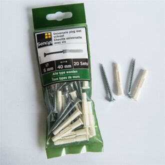 Sencys Universele Plug Met Schroef Plastic - Diam. 6x40mm - 20 Stuks