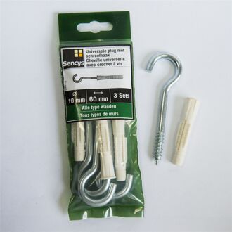 Sencys Universele Plug Met Schroefhaak Kunststof - Diam. 10x60mm - 3 Stuks