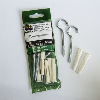 Sencys Universele Plug Met Schroefhaak Kunststof - Diam. 8x50mm - 5 Stuks