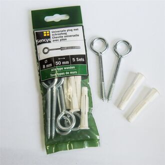 Sencys Universele Plug Met Schroefoog Kunststof - Diam. 8x50mm - 5 Stuks