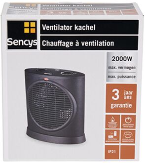 Sencys Ventilatorkachel 2000w Met Oscillatie Zwart