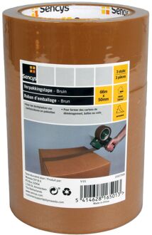 Sencys Verpakkingstape Bruin 66mx50mm 3 Stuks