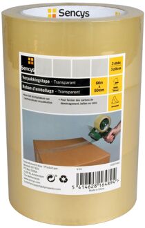 Sencys Verpakkingstape Transparant 66mx50mm 3 Stuks