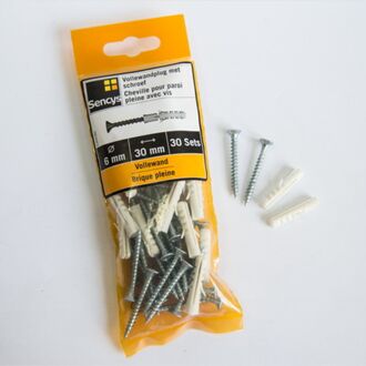 Sencys Vollewandplug Met Schroef Kunststof - Diameter 6x30 Mm - 30 Stuks