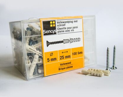 Sencys Vollewandplug Met Schroef Kunststof - Ø 5x25 Mm - 100 Stuks