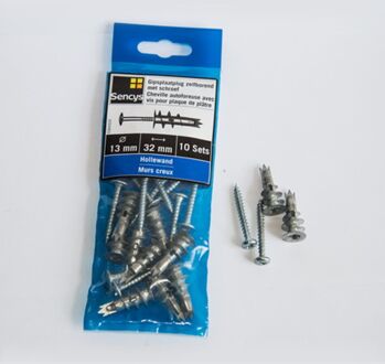 Sencys Zelfborende Gipsplaatplug Met Schroef, Zink - Ø13x32mm - 10 Stuks