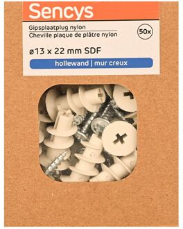 Sencys Zelfrijdend Plug Voor Gipsplaat Nylon - Diam. 13x22mm - 50 Stuks